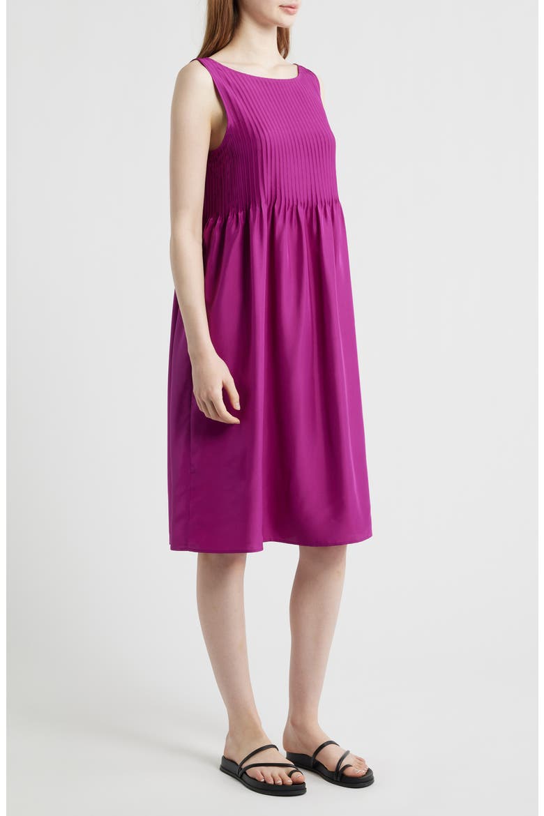 Pleated Silk Dress, Alternate, color, BERRY BLOOM