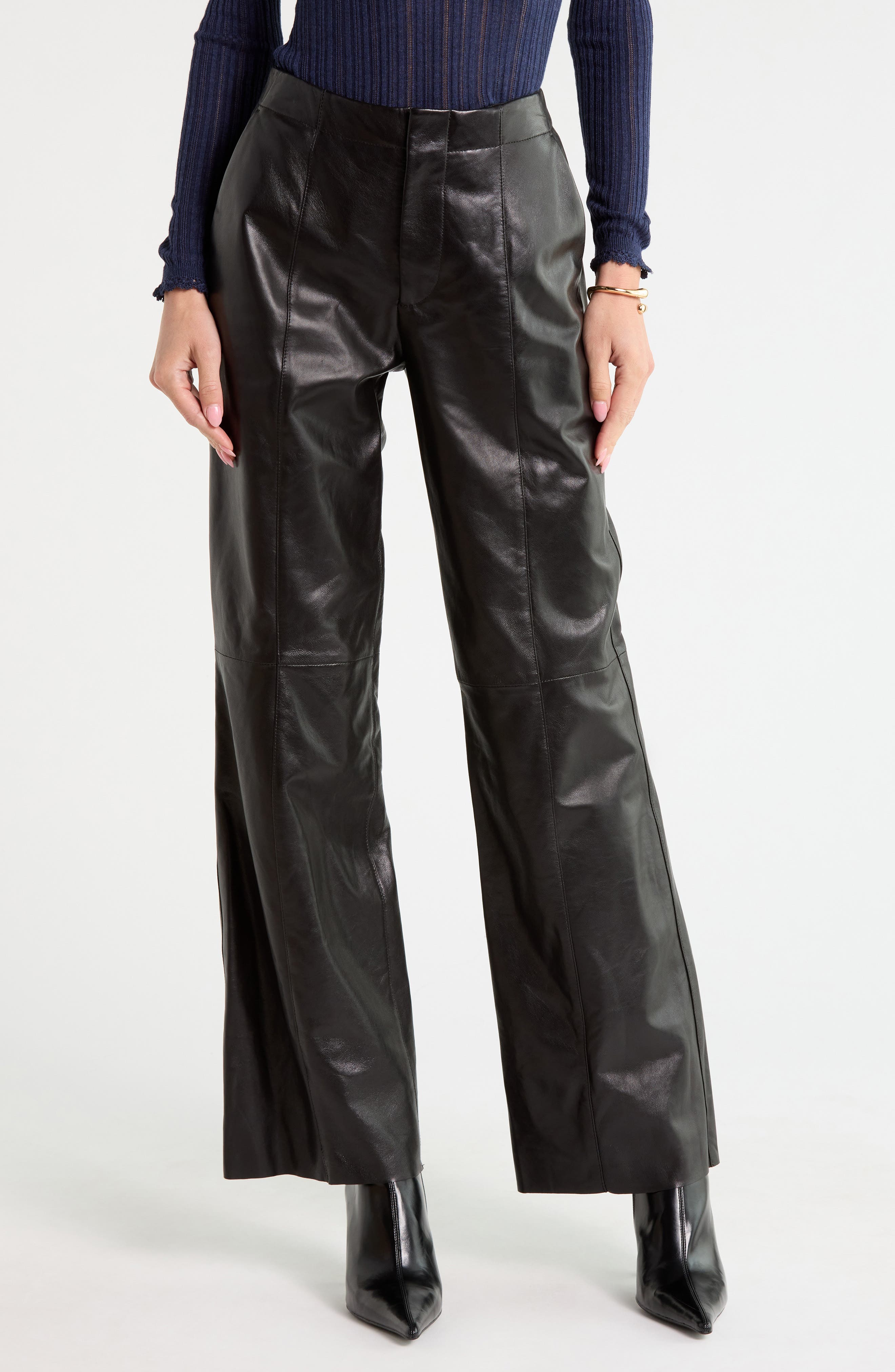 Kadin Mid Rise Straight Leg Leather Pants