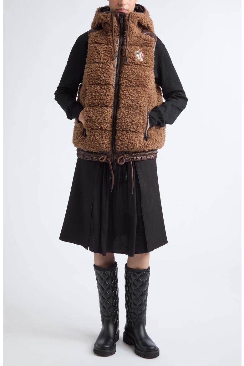 Faux Shearling Down Vest, Alternate, color, COCOA CREME