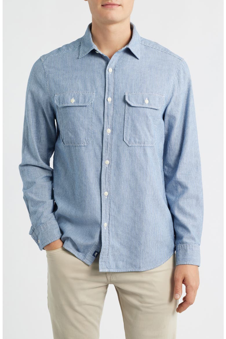 Montauk Indigo Stripe Button-Up Shirt, Main, color, MOONSHINE