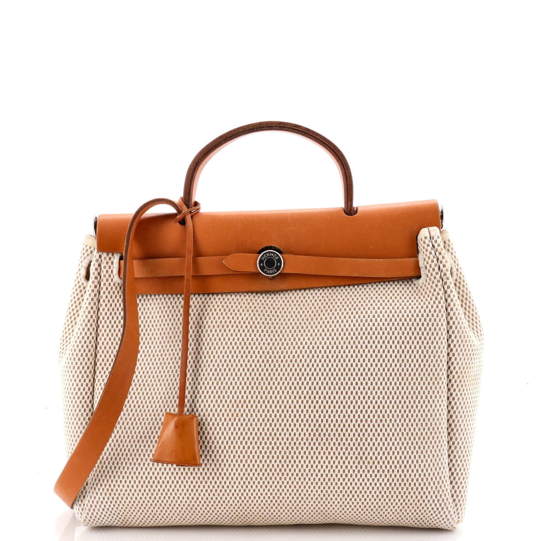 Pre-Owned Hermes Herbag Zip Criss Viking Toile and Leather 31, Main, color, Ecru