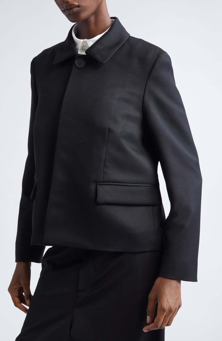 Balenciaga Boxy Wool Crop Jacket, Alternate, color, Black