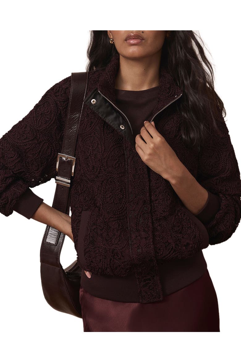 Embroidered Lace Bomber Jacket, Alternate, color, Burgundy