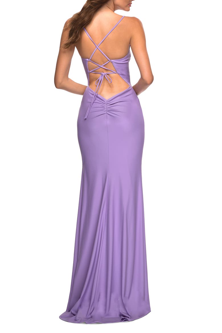 Long Prom Dress in Luxurious Jersey with Slit, Alternate, color, PERIWINKLE