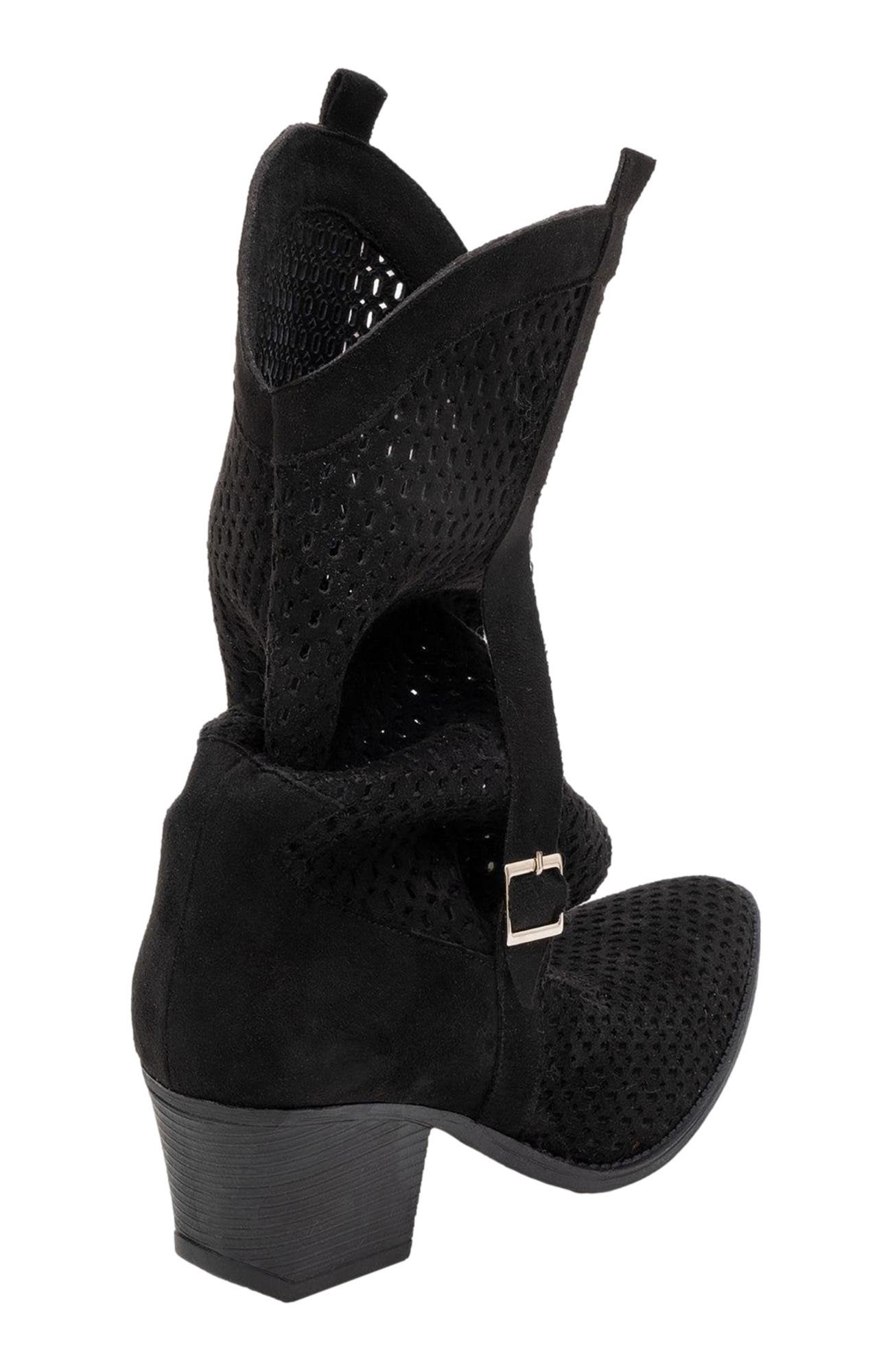 Prologue Shoes Larry Western Cut-Out Summer Boots, Alternate, color, Black Faux Leather