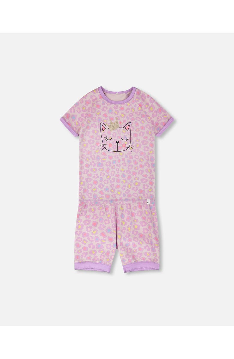 Deux par Deux Organic Cotton Animal Print Two-Piece Pyjama Set, Main, color, Purple Animal Print