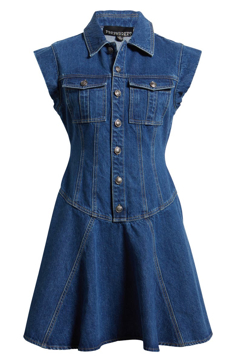 FREEMARKET Cotton Denim Mini Shirtdress, Alternate, color, Indigo