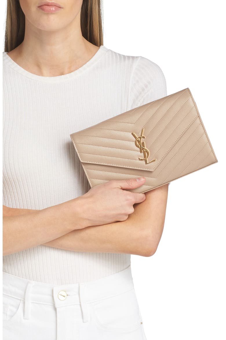 Cassandre Matelassé Leather Wallet on a Chain, Alternate, color, 2721 DARK BEIGE