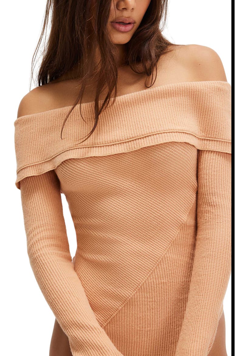 Autumn Cozy Off the Shoulder Waffle Stitch Bodysuit, Alternate, color, TOASTED