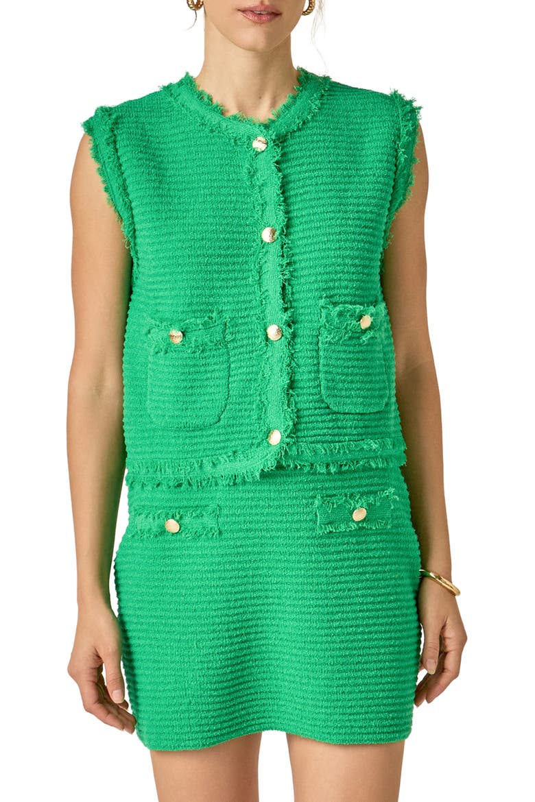 Fringe Detail Knit Vest, Main, color, GREEN