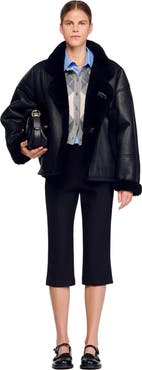 SANDRO Short shearling coat