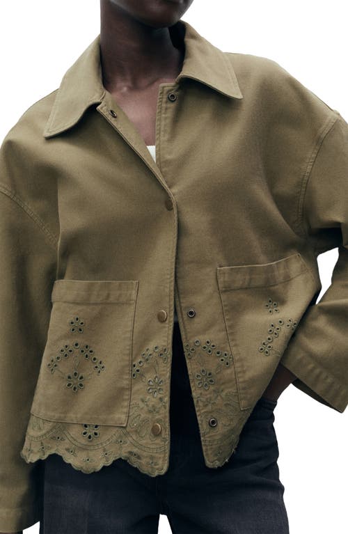 Mango Embroidered Eyelet Shacket In Green
