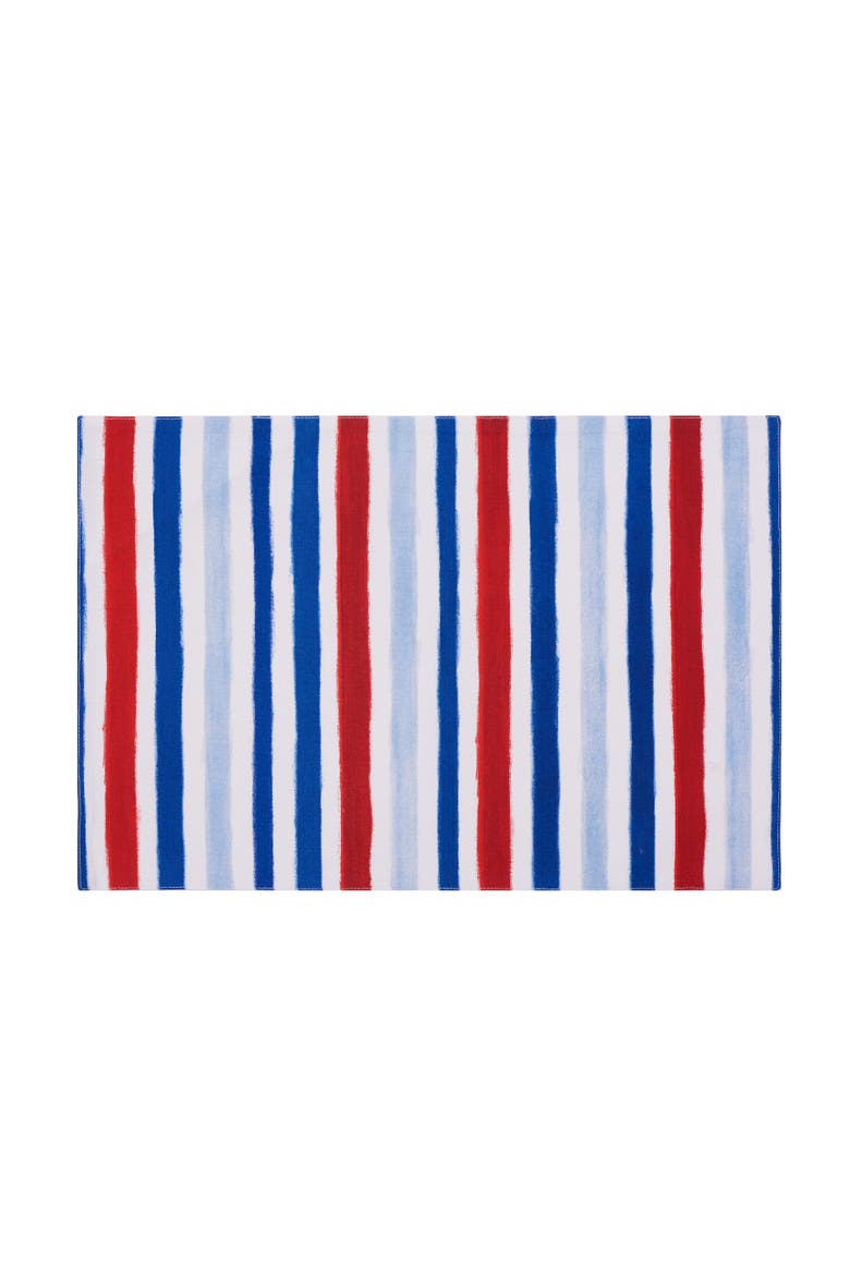 Patriotic Watercolor Stripes 4th of July Cotton Tabletop Placemats, Set of 6, 14" x 20", Main, color, Blue