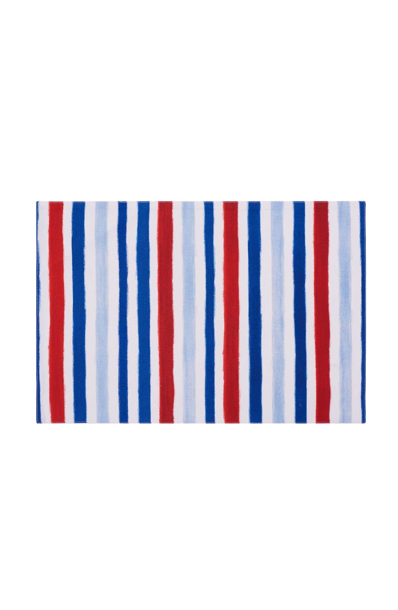 C&F Home Patriotic Watercolor Stripes 4th of July Cotton Tabletop Placemats, Set of 6, 14" x 20", Main, color, Blue