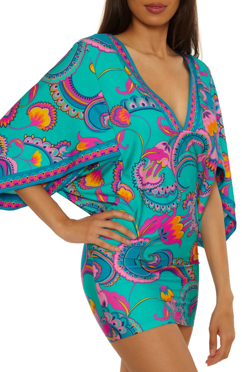 Trina Turk Mykonos V-Neck Cover-Up Tunic, Alternate, color, Turquoise Multi