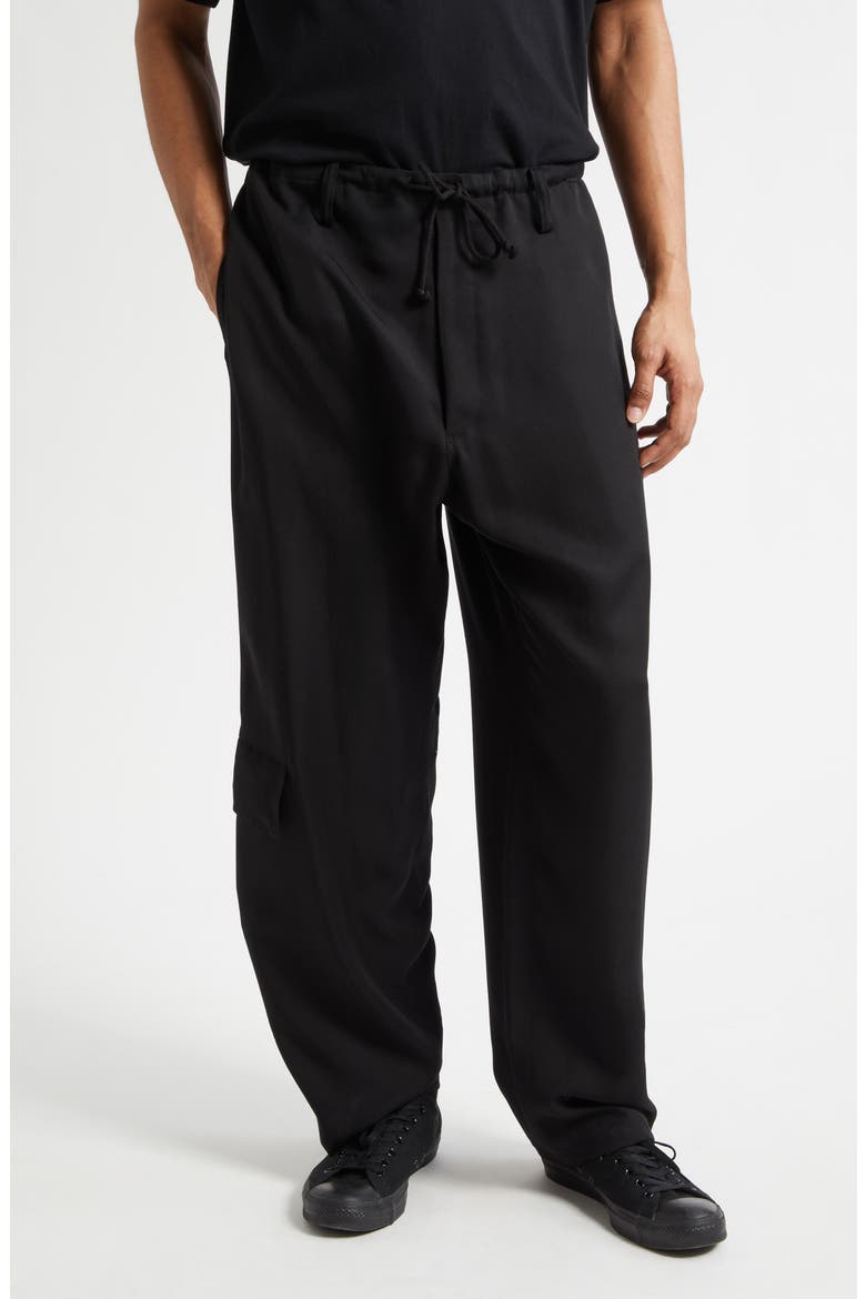 Drawstring Waist Cargo Pants, Main, color, BLACK