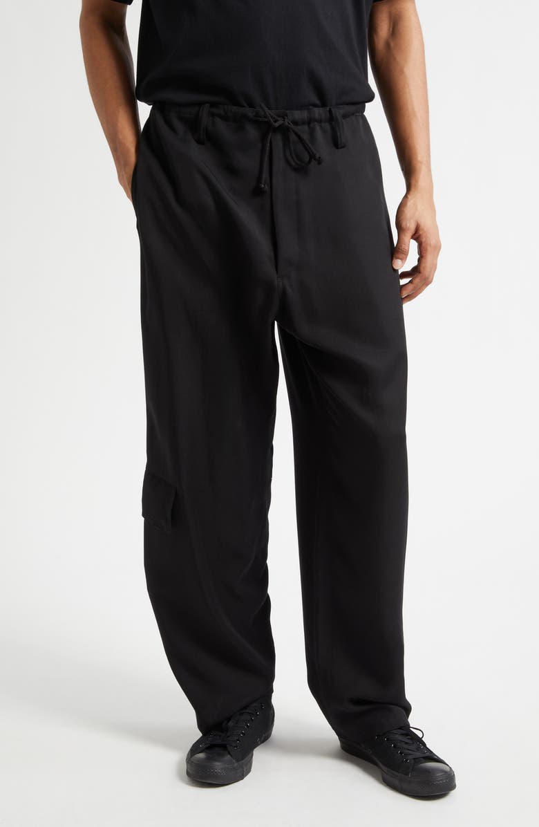 Yohji Yamamoto Drawstring Waist Cargo Pants, Main, color, Black