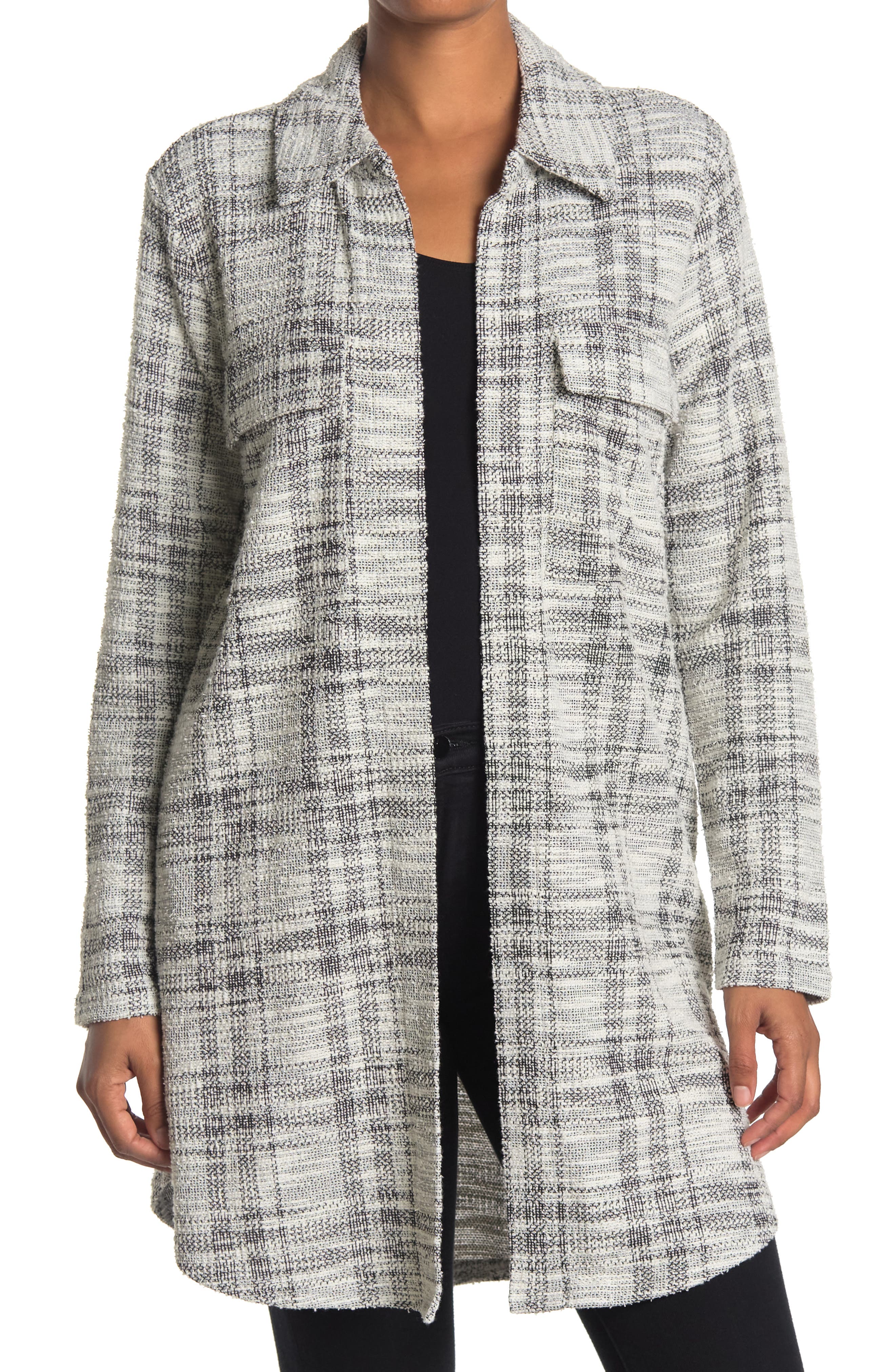 MELLODAY Front Flap Pocket Plaid Knit Shacket (Women) | Nordstromrack