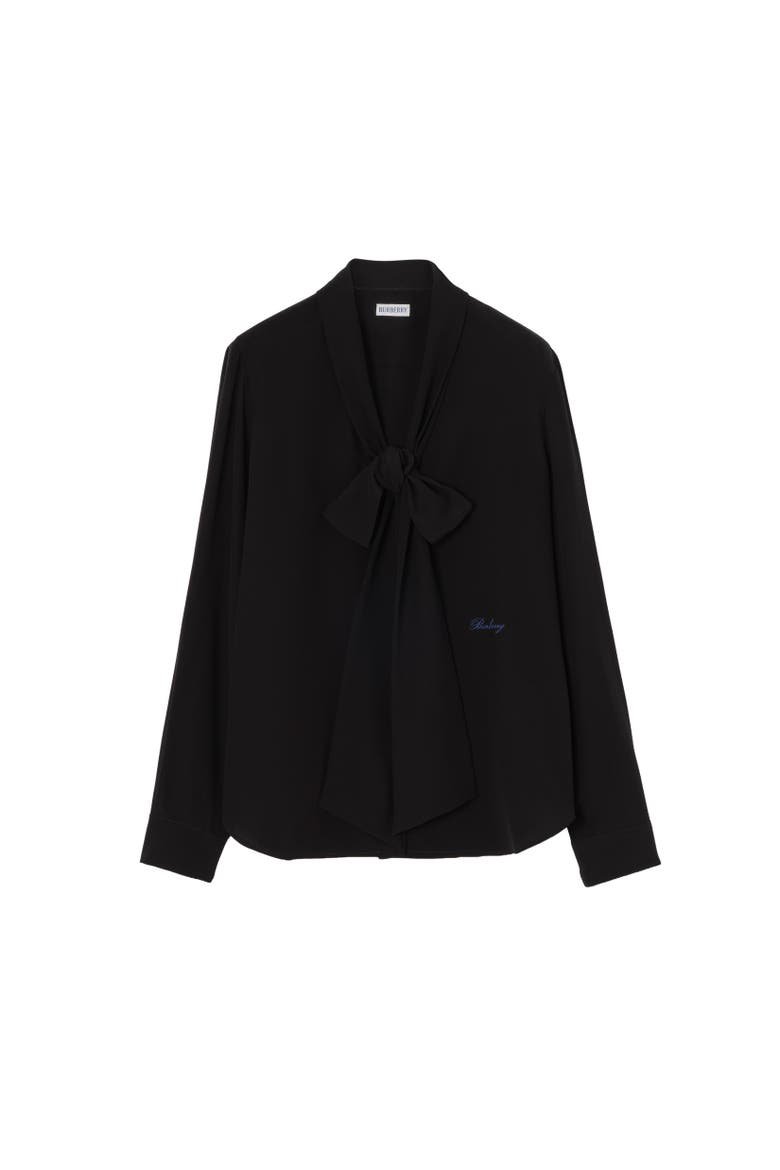 Silk Crepe De Chine Scarf Blouse, Alternate, color, Black
