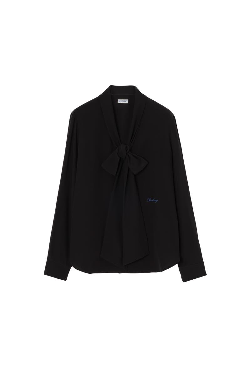 Burberry Silk Crepe De Chine Scarf Blouse, Alternate, color, Black