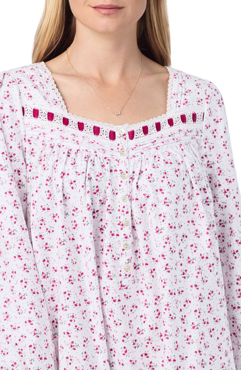 Eileen West Waltz Floral Long Sleeve Cotton Flannel Nightgown, Alternate, color, 