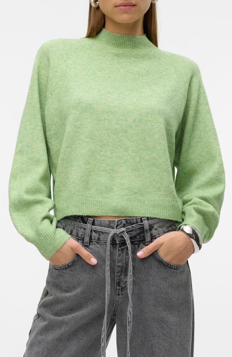 VERO MODA Leaf Mock Neck Sweater, Main, color, Forest Shade Detail
