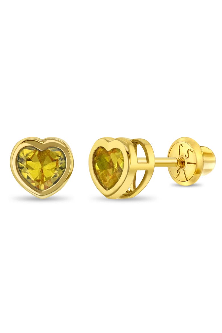 14k Heart Bezel Simulated Birthstone Earrings, Main, color, November