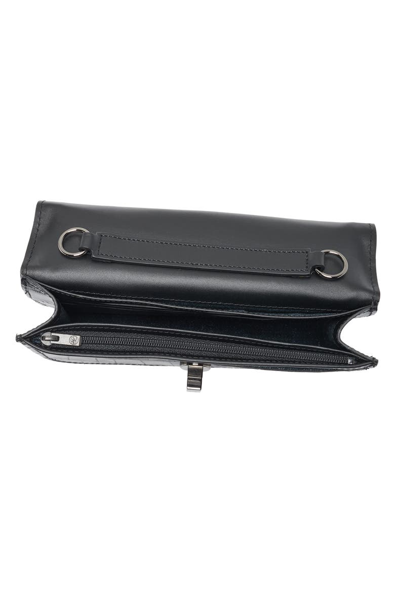 Cavalcade Croc Embossed Leather Wallet on a Chain, Alternate, color, BLACK
