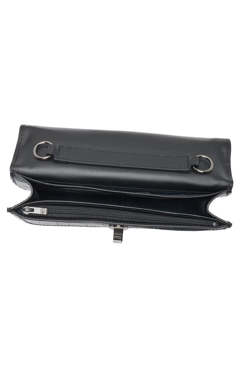 Longchamp Cavalcade Croc Embossed Leather Wallet on a Chain, Alternate, color, Black