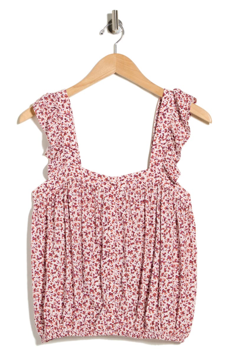 Melrose and Market Floral Ruffle Strap Tank, Alternate, color, White- Purple P Dense Delia