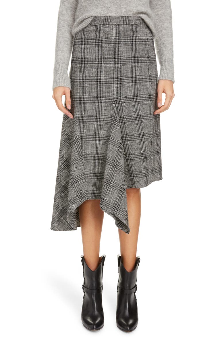 Isabel Marant Plaid Asymmetrical Cotton & Wool Blend Skirt, Main, color,