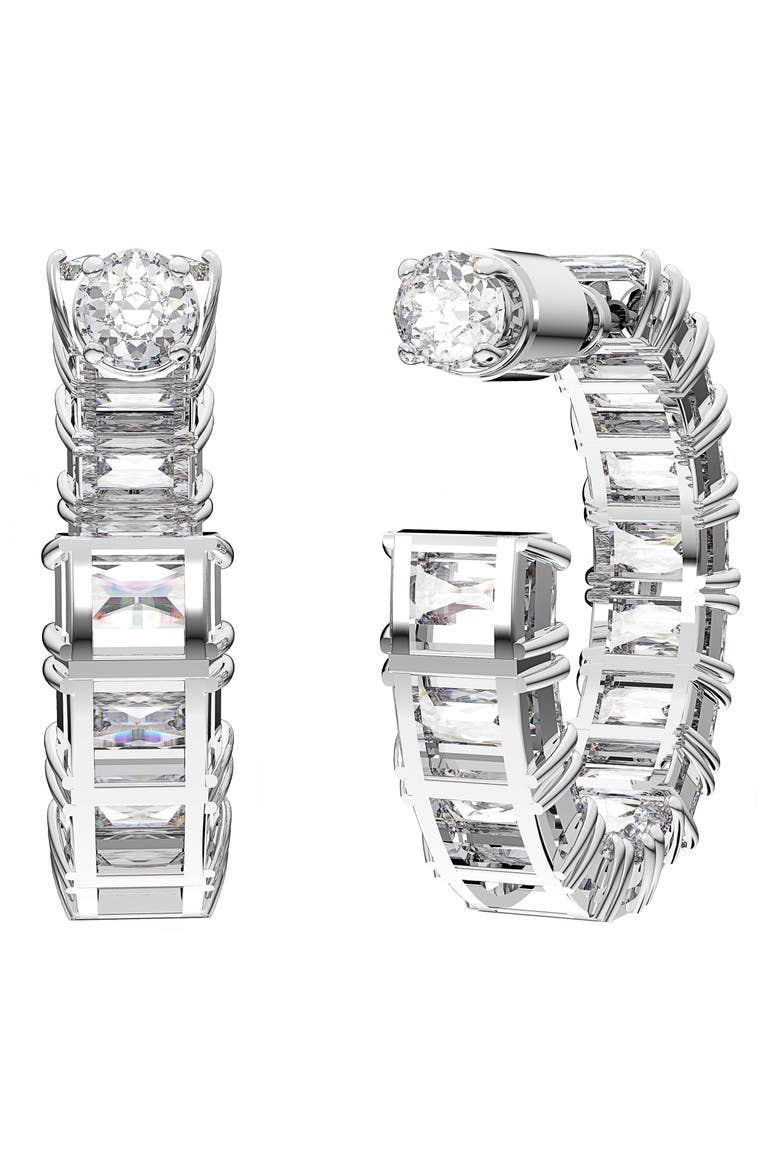 Matrix Swarovski Hoop Earrings, Alternate, color, SILVER / CLEAR CRYSTAL