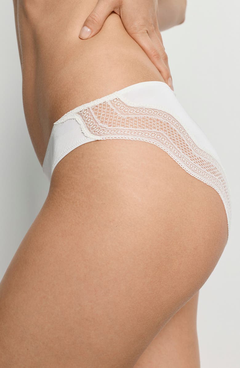 Hanro Cira Tulle Lace Trim Bikini, Alternate, color, Off White