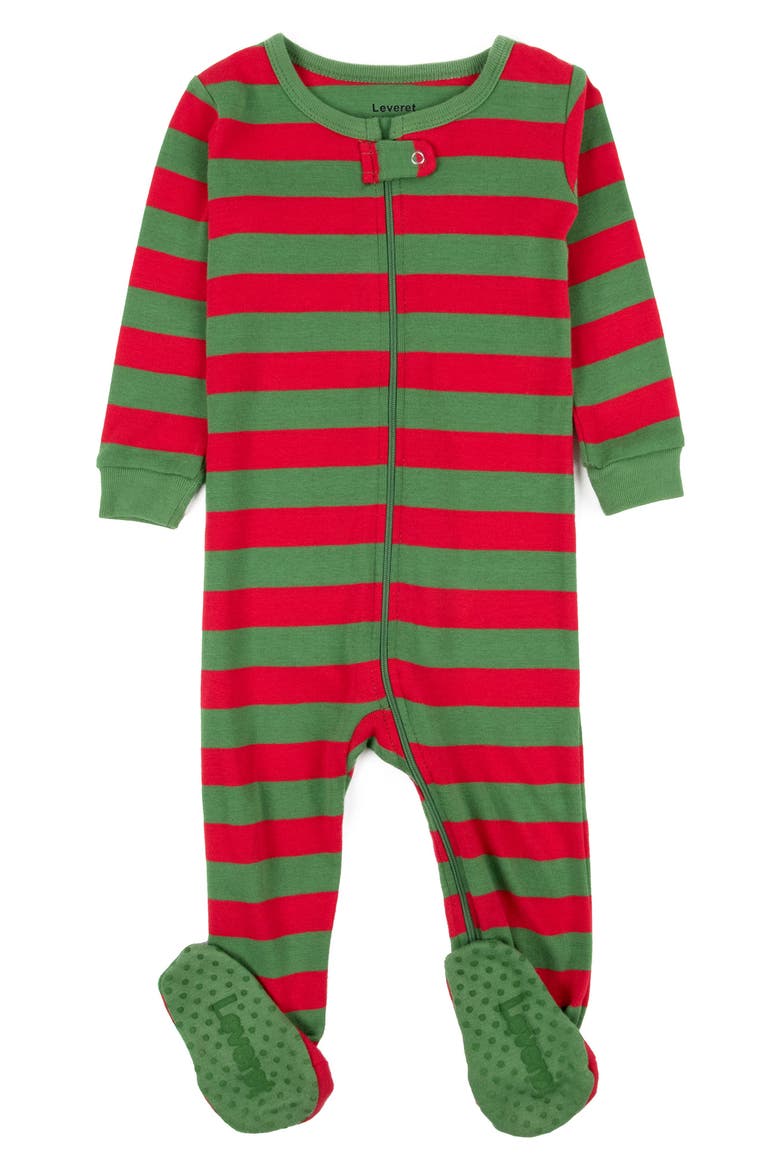 Striped Cotton Footed Pajamas, Main, color, RED