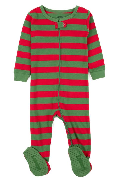 LEVERET Striped Cotton Footed Pajamas