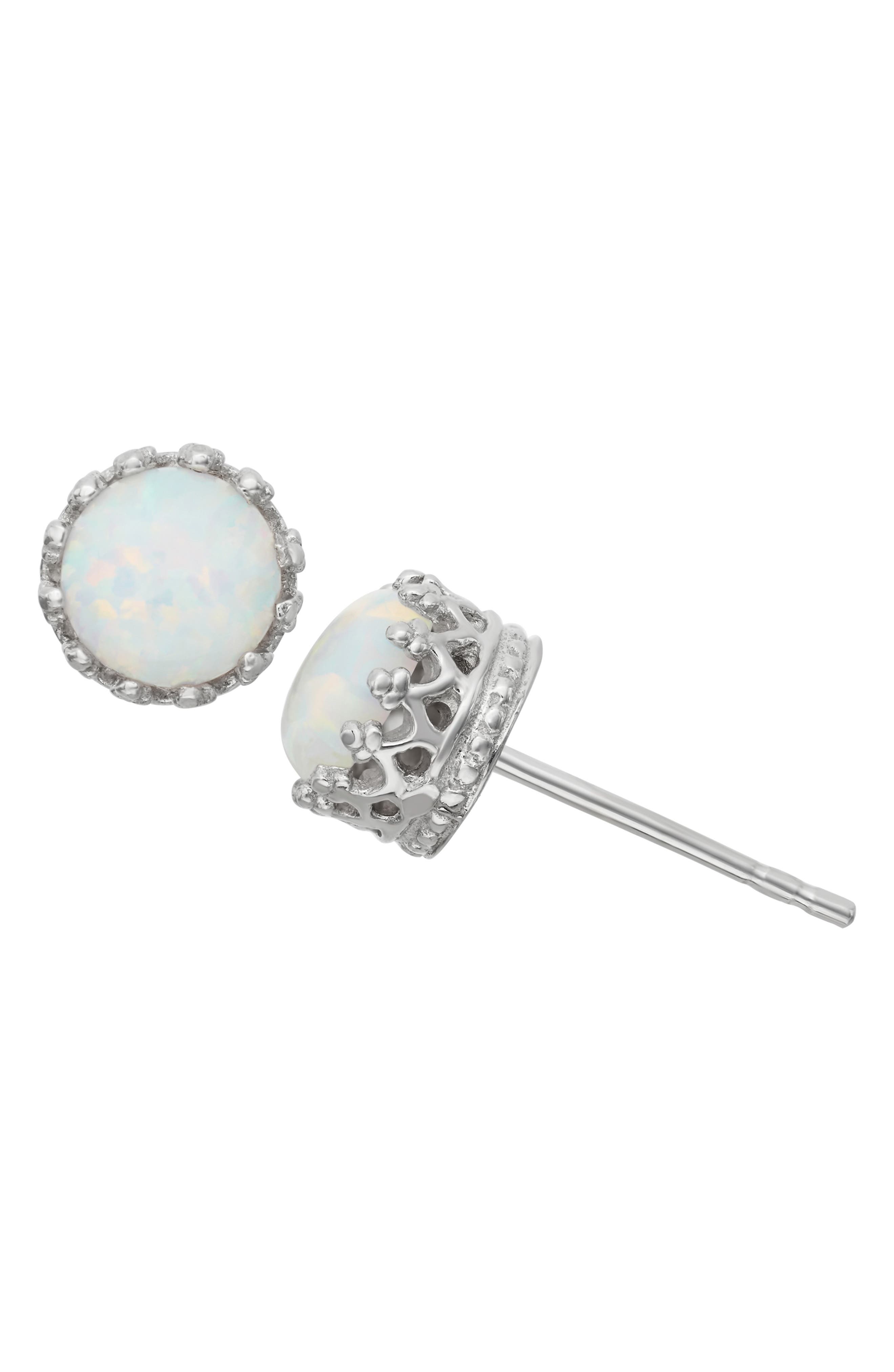 FZN Sterling Silver Crown Stone Stud Earrings