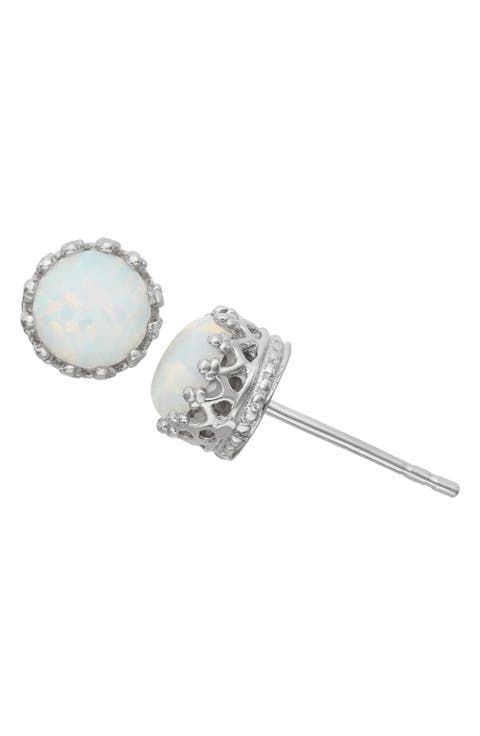 Sterling Silver Crown Stone Stud Earrings