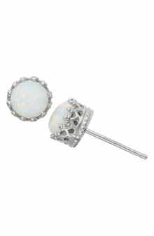 FZN Sterling Silver Crown Stone Stud Earrings
