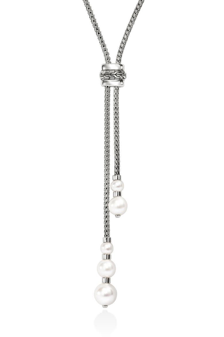 JH Essentials Pearl Lariat Necklace, Main, color, SILVER/ PEARL