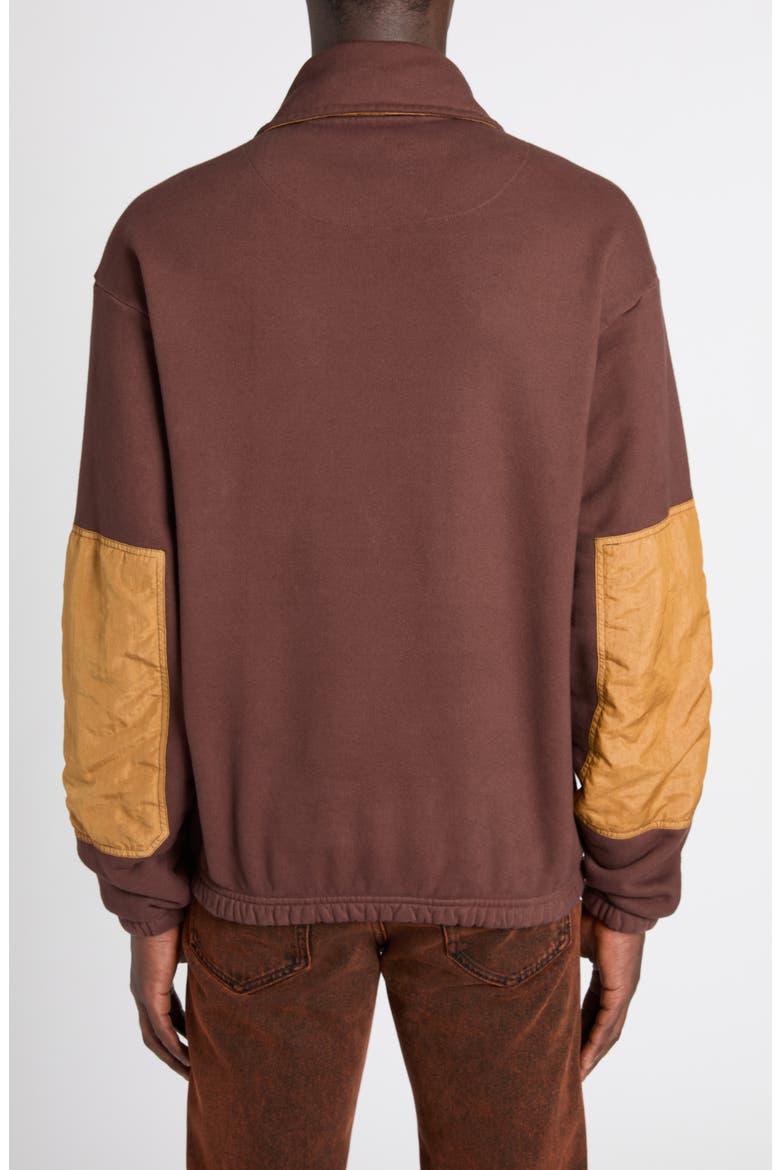 Mixed Media Half Zip Track Top, Alternate, color, BROWN