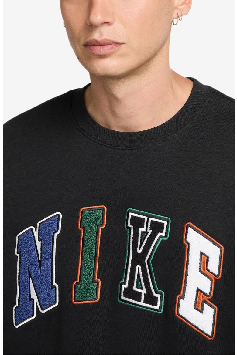 Sportswear Club Appliqué Fleece Crewneck Sweatshirt, Alternate, color, BLACK/ WHITE