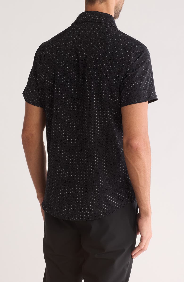 DENIM AND FLOWER White Dots Tech Short Sleeve Button-Up Shirt, Alternate, color, Black