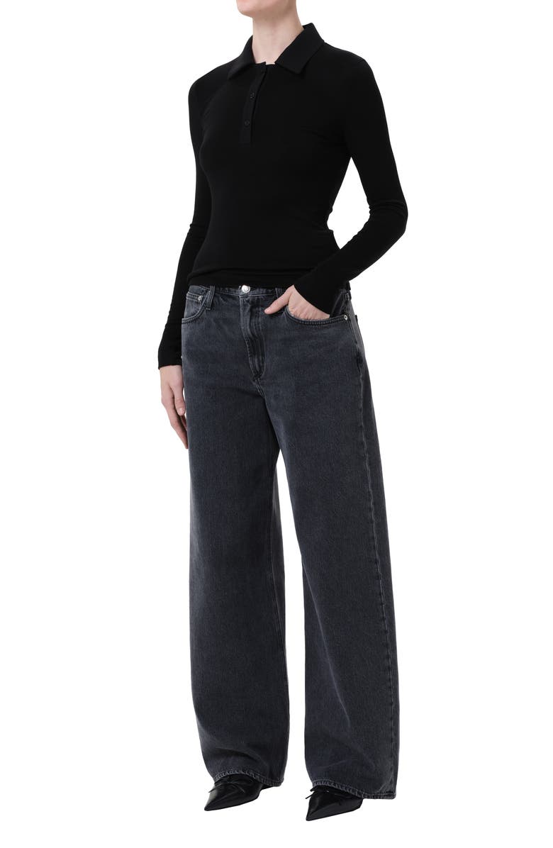 AGOLDE Amos Long Sleeve Polo Shirt, Alternate, color, Black