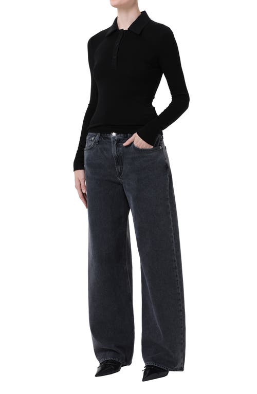 Agolde Amos Long Sleeve Polo Shirt In Black
