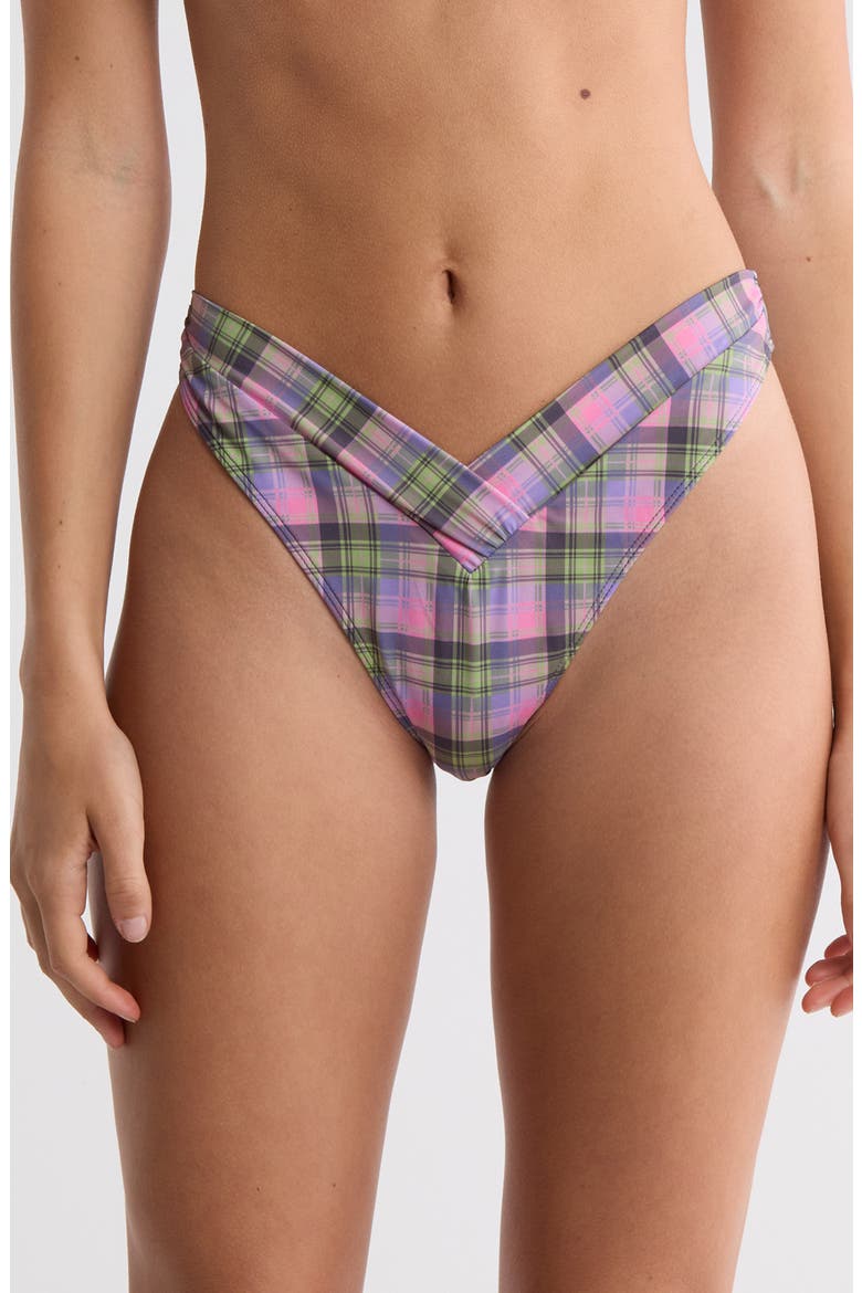 Emie High Leg V-Cut Bikini Bottoms, Main, color, VICTORIA PLAID
