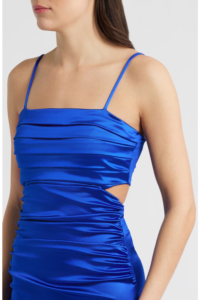 Ruched Sleeveless Satin Gown, Alternate, color, COBALT