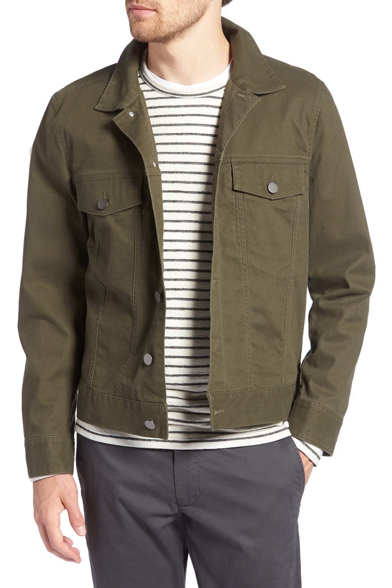 Stretch Cotton Trucker Jacket, Main, color, GREEN FOREST