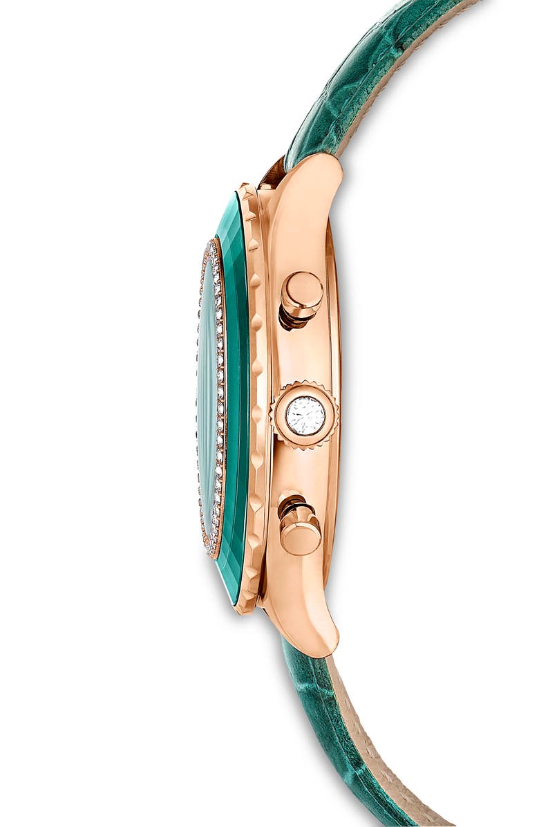 Swarovski Octea Chronograph Leather Strap Watch, 37mm, Alternate, color, Green