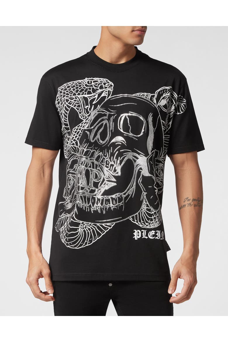 T-Shirt Round Neck Snake Men, Main, color, black/white