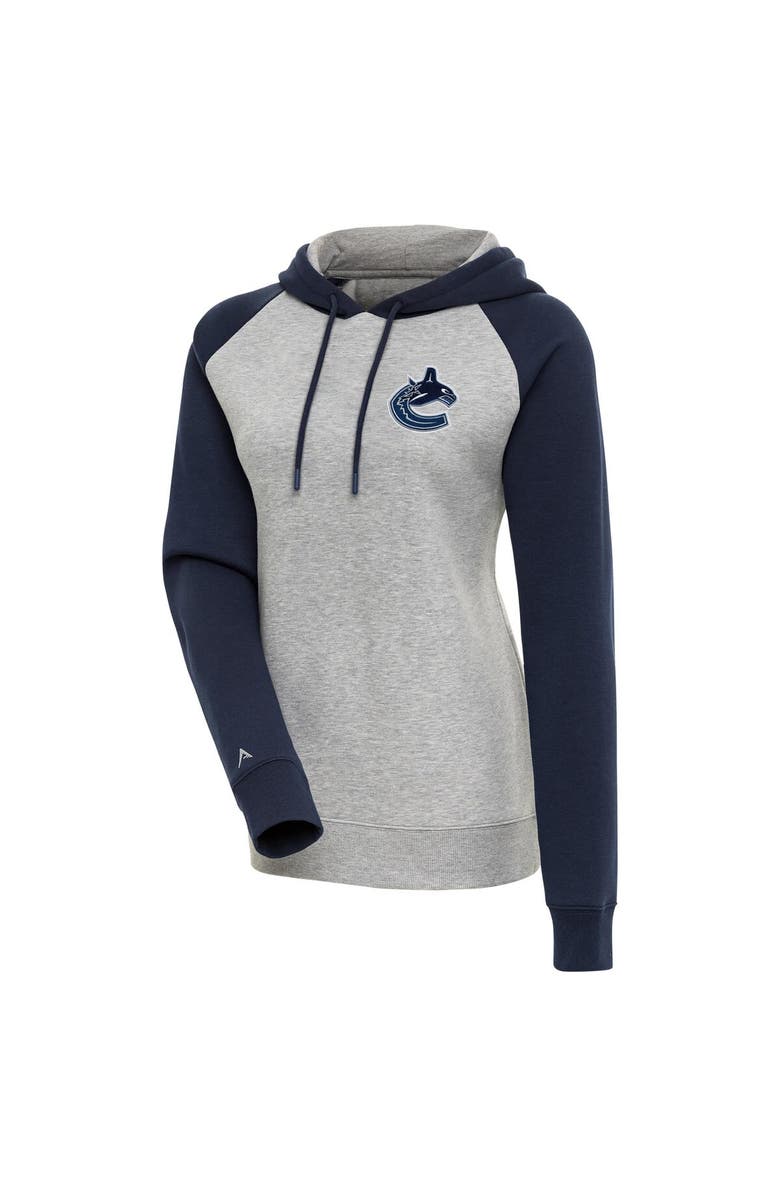 ANTIGUA Women's Antigua Heather Gray/Navy Vancouver Canucks Victory Raglan Pullover Hoodie, Alternate, color, 